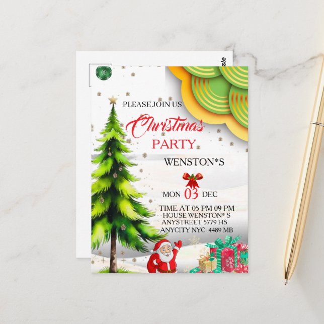 Invitation de fête de Noël modifiable, imprimable  (Devant/Arrière en situation)