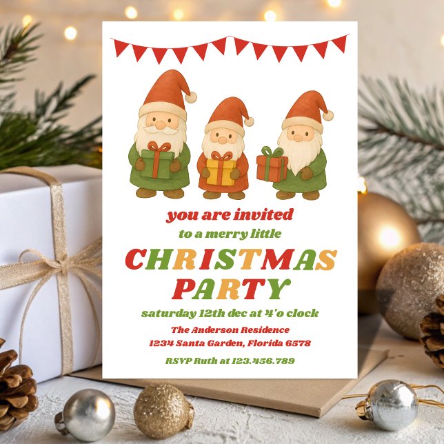 Invitation de fête de Noël modifiable Rétro Gnomes (Créateur téléchargé)