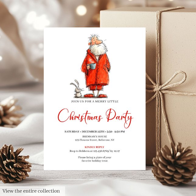 Invitation de fête de Noël originale avec le Père  (Quirky Watercolor Santa Claus Holiday Party Invitation

)