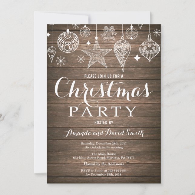 Invitation de fête de Noël Ornement rustique (Devant)