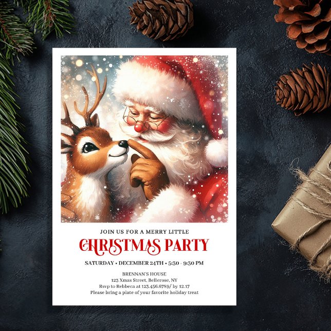 Invitation de fête de Noël pour enfants avec un jo (Cute Santa Rudolph Kids Christmas Party Invitation)