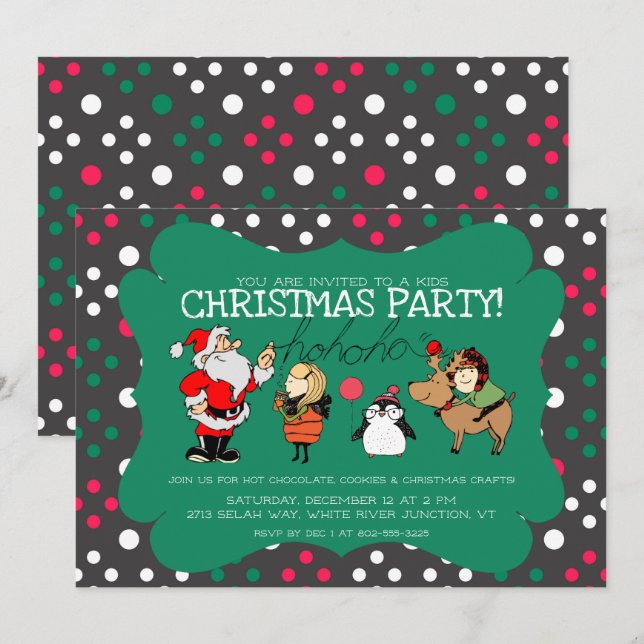 Invitation de fête de Noël pour enfants fantaisist (Devant / Derrière)