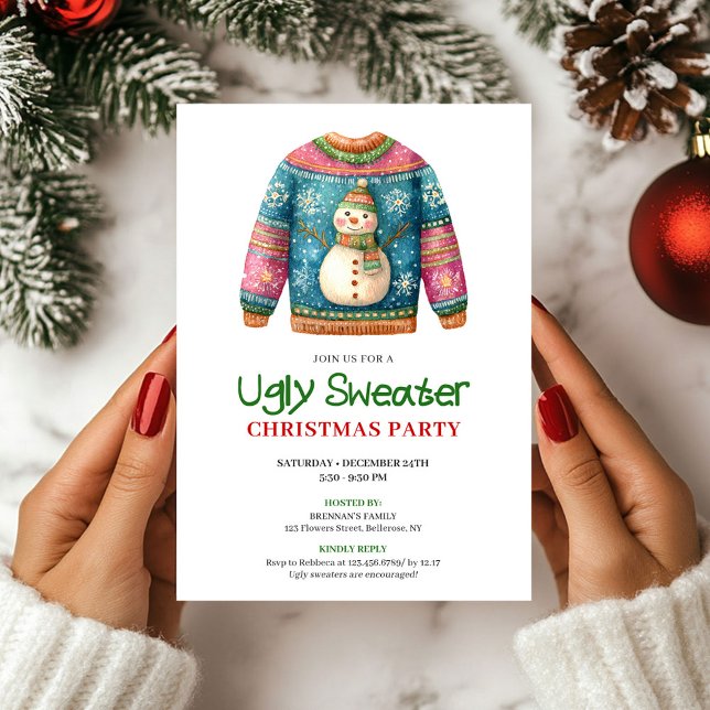 Invitation de fête de Noël pour un pull moche drôl (Classic Funny Ugly Sweater Xmas Party Invite)