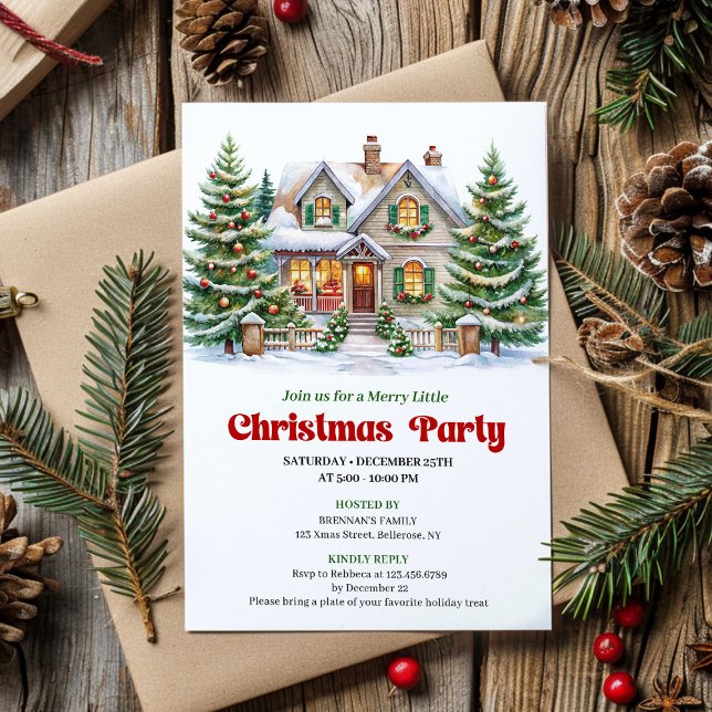 Invitation de fête de Noël pour une maison fantais (Whimsical Christmas House Holiday Party Invitation)