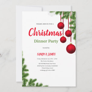 invitation de fête de Noël rouge baubles vertes