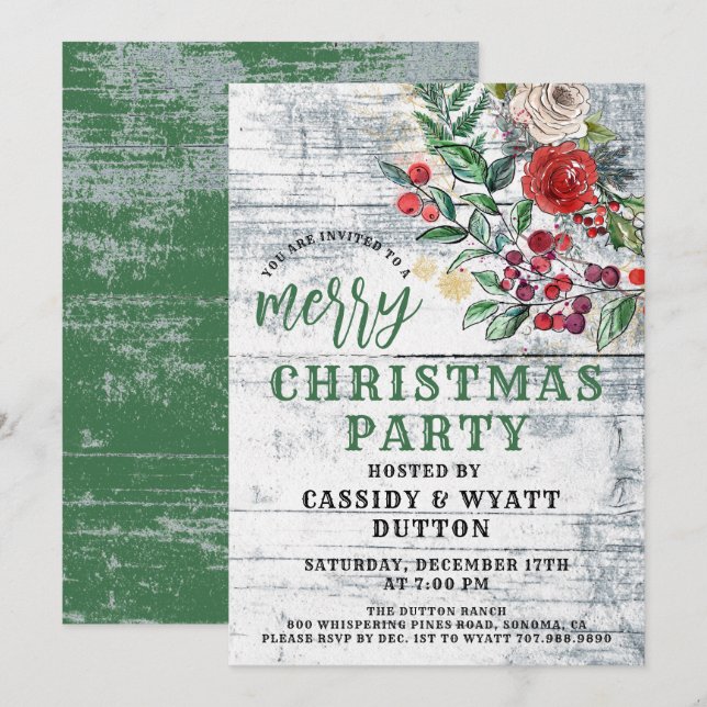 Invitation de fête de Noël rustique (Devant / Derrière)