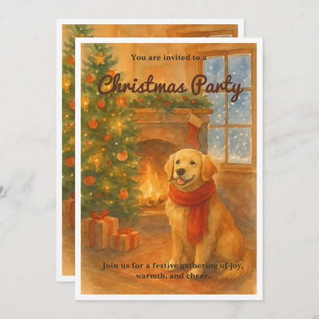 Invitation de fête de Noël ・ Scène de chien confor (Devant / Derrière)