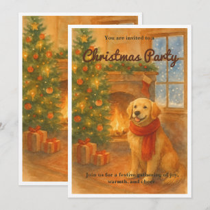 Invitation de fête de Noël ・ Scène de chien confor