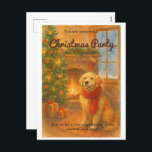 Invitation de fête de Noël ・ Scène de chien confor<br><div class="desc">Chaleureux invitation de vacances avec cheminée, arbre & chien en écharpe—parfait pour les rassemblements festifs. Charme zazzlemade. Célébrez la magie de la saison avec cette invitation de fête de Noël qui fait chaud au coeur - un design Zazzlemade qui capte l'essence de la joie des vacances. Doté d'un récupérateur d'or...</div>