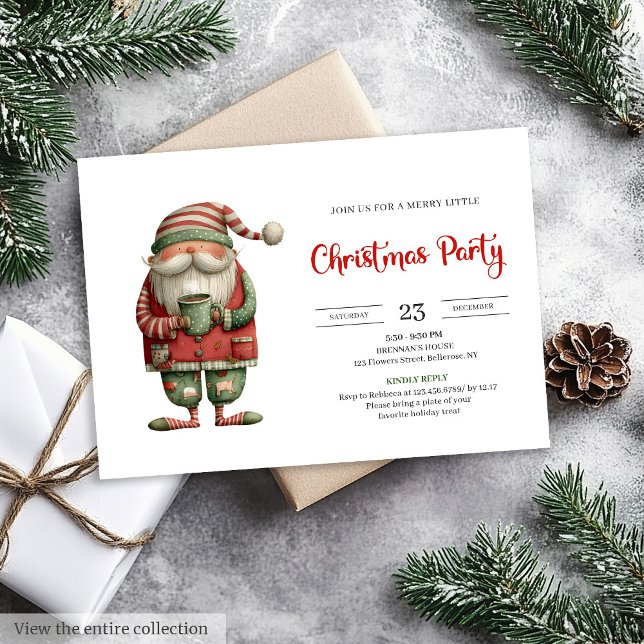 Invitation de fête de Noël tendance rouge et vert  (Quirky Santa Trendy Red Green Holiday Party Invitation

)