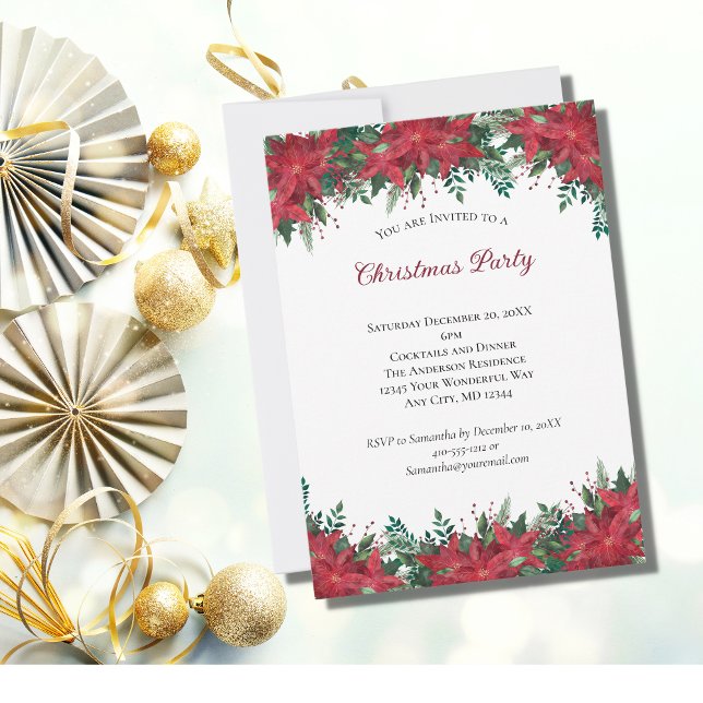 Invitation de fête de Noël vacances rouge vert Poi (Créateur téléchargé)