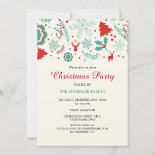 Invitation de fête de Noël verte rouge festive