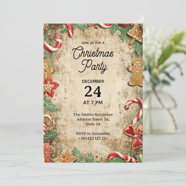 Invitation de fête de Noël vintage (Debout devant)