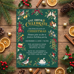 Invitation de fête de Noël vintage 12 jours de Noë