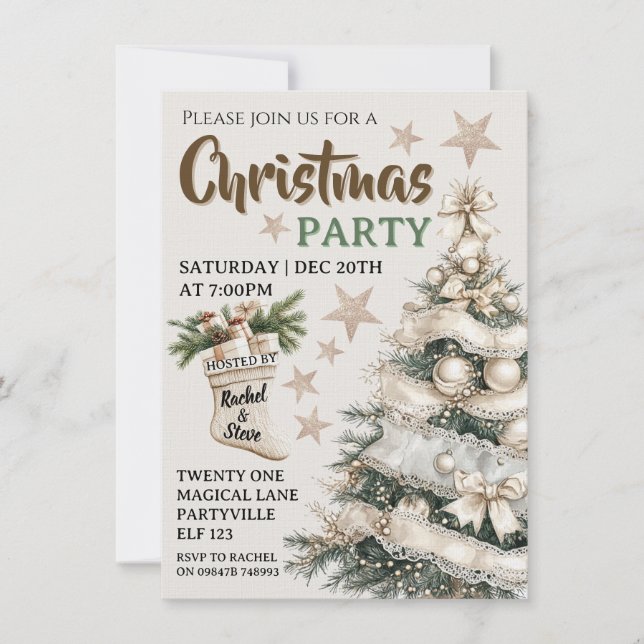 Invitation de fête de Noël vintage blanc (Devant)