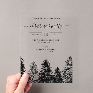 Invitation de fête de Noël Vintage Noir Blanc Pins