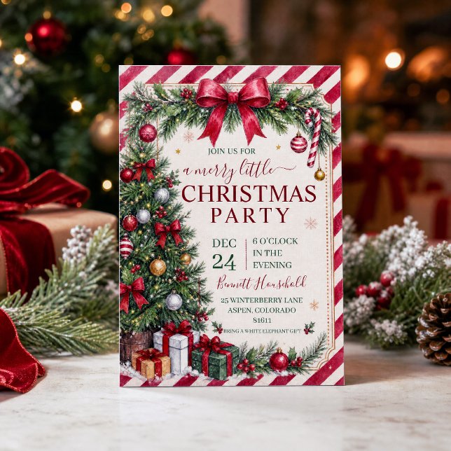 Invitation de fête de Noël vintage rouge vert (Créateur téléchargé)