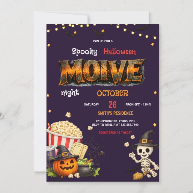Invitation de fête de nuit de cinéma Halloween Épo (Devant)