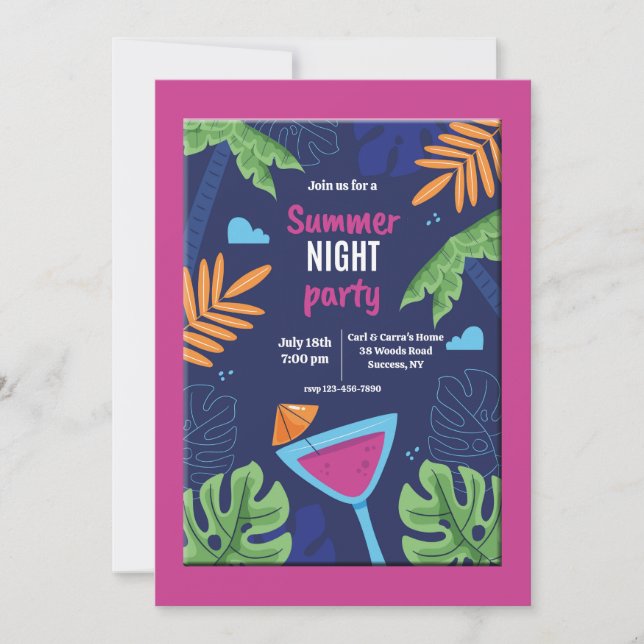 Invitation de fête de nuit d'été (Devant)