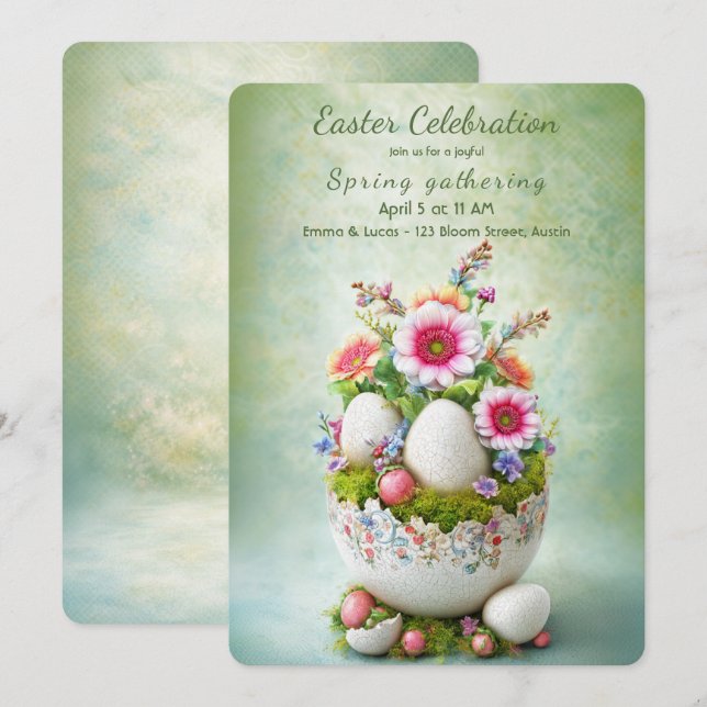 Invitation de fête de Pâques Œufs Floraux Printemp (Devant / Derrière)