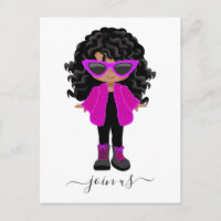 Invitation de fête de petite fille noire à la mode