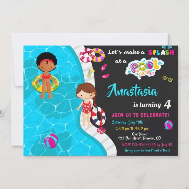 Invitation de fête de piscine invitation de piscin (Devant)