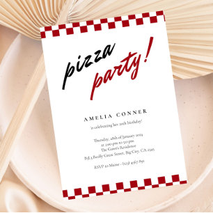 Invitation de fête de pizza minimaliste neutre mod