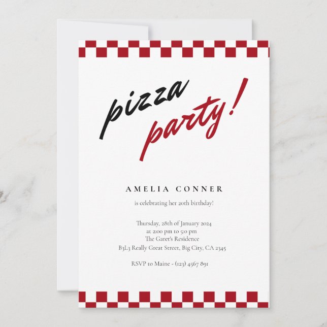 Invitation de fête de pizza minimaliste neutre mod (Devant)