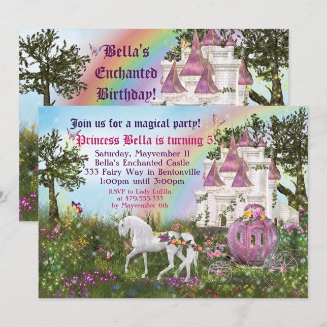 Invitation de fête de princesse du Château de Lico (Devant / Derrière)