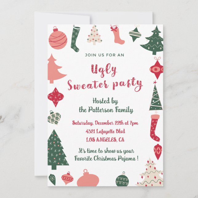 Invitation de fête de pull moche amusant (Devant)