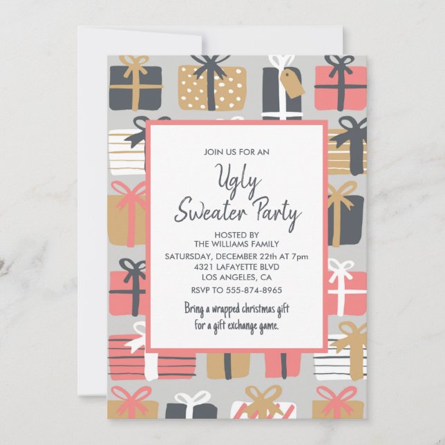 Invitation de fête de pull moche Cadeaux mignons  (Devant)