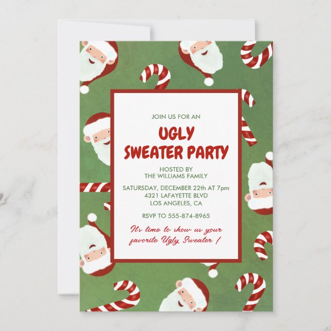 Invitation de fête de pull moche Cute Santa Barley (Devant)