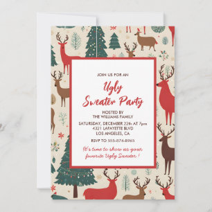 Invitation de fête de pull moche Fantaisiste Cerf