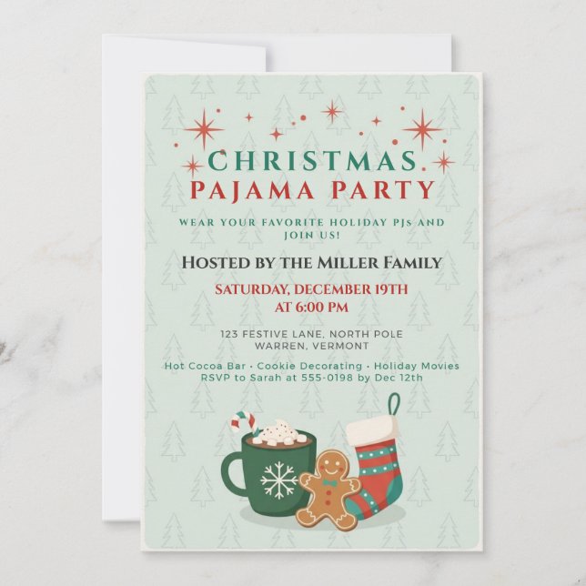 Invitation de fête de pyjama de Noël rétro avec ch (Devant)