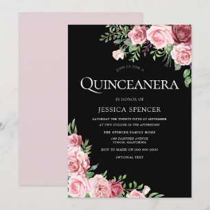 Invitation de fête de Quinceanera à la teinte noir