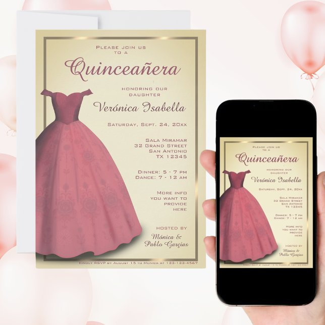 Invitation de fête de quinceañera moderne mes quin (Créateur téléchargé)