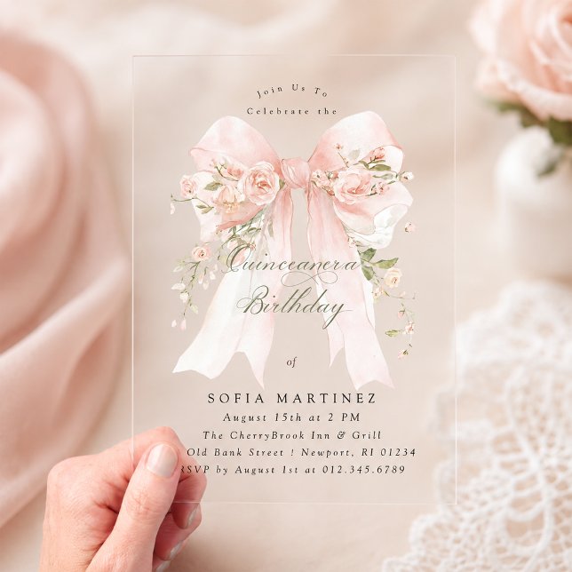 Invitation de fête de Quinceanera Rose Florale Rub (Créateur téléchargé)