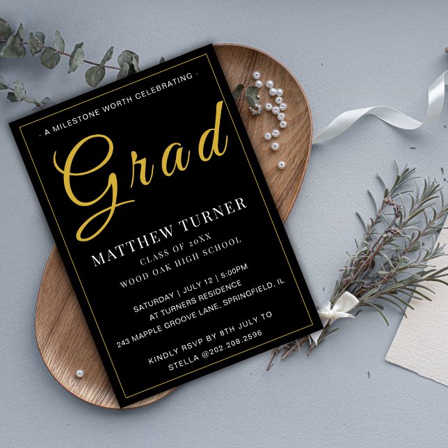 Invitation de fête de remise de diplôme en or noir (mockup1)