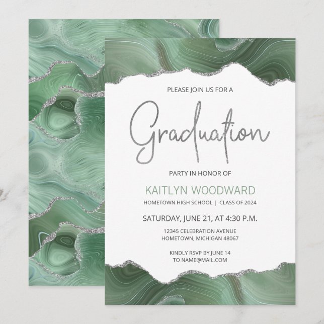 Invitation de fête de remise de diplômes en argent (Devant / Derrière)