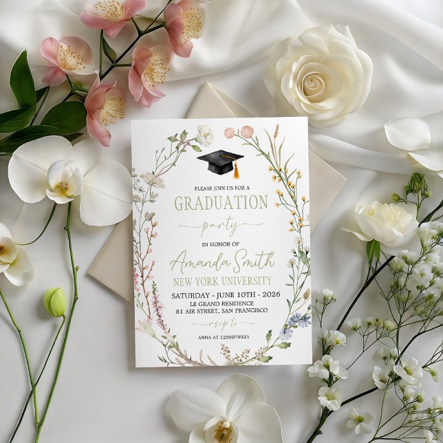 Invitation de fête de remise des diplômes aux fleu (Créateur téléchargé)