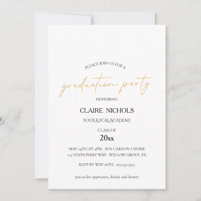 Invitation de fête de remise des diplômes en écrit (Devant)
