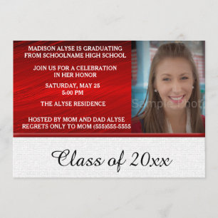 Invitation de fête de remise des diplômes rouge et