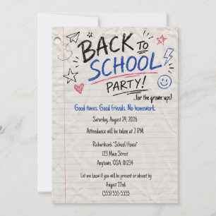 Invitation de fête de rentrée pour adultes sur un