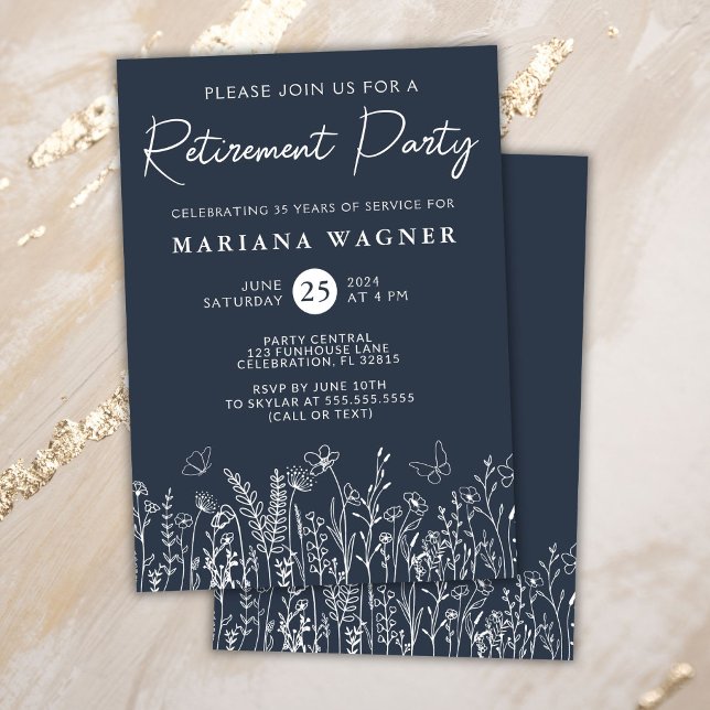 Invitation de fête de retraite aux fleurs sauvages (Créateur téléchargé)