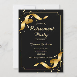 Invitation de fête de retraite avec rubans dorés