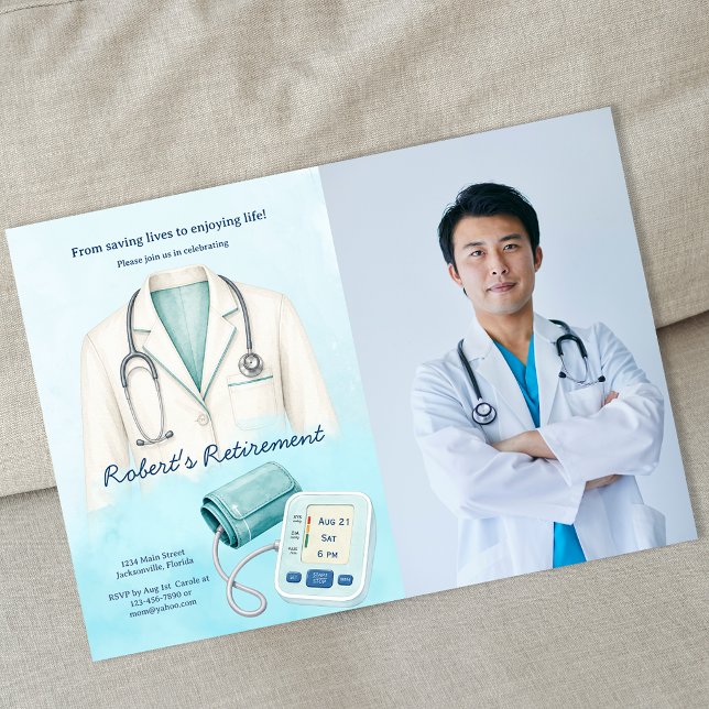 Invitation de fête de retraite en aquarelle pour m (Photo Watercolor Doctor Nurse Retirement Party Invitation)
