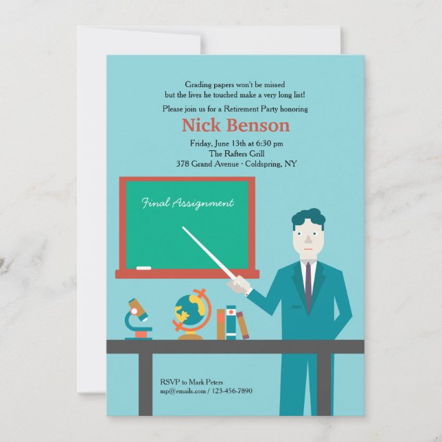 Invitation de fête de retraite pour un enseignant  (Devant)
