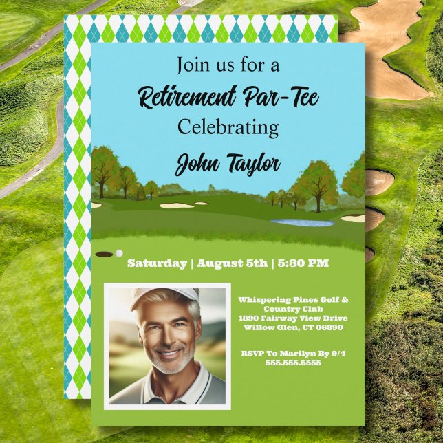 Invitation de fête de retraite sur un terrain de g (Créateur téléchargé)