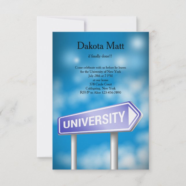 Invitation de fête de route universitaire (Devant)