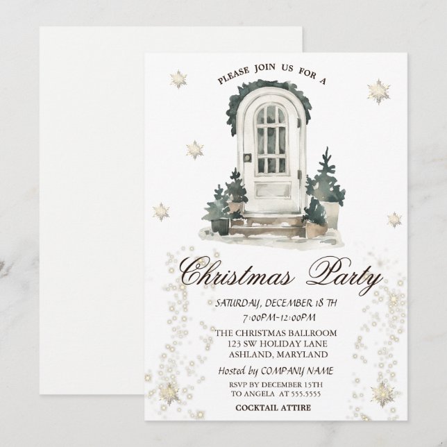 Invitation de fête de sapin de pin de porte d'entr (Devant / Derrière)